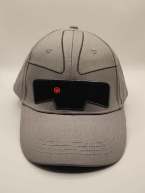 Gray Baseball Cap with Black Patch and Red Accent